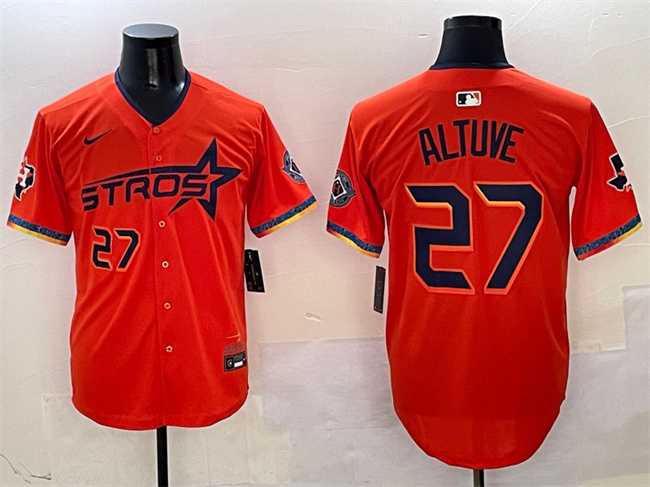Mens Houston Astros #27 Jose Altuve Orange 2025 City Connect With Texas Patch Limited Stitched Jersey